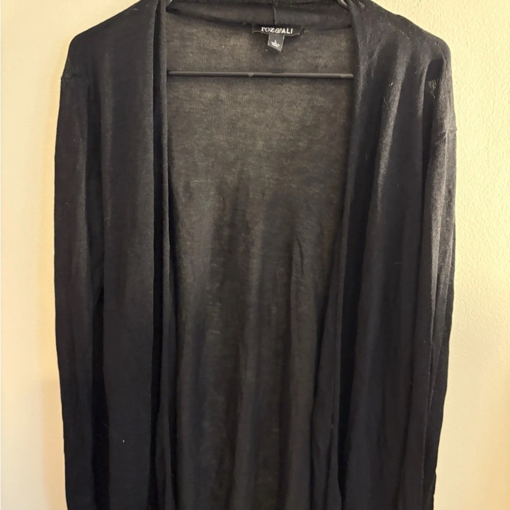 Roz & Ali Black Cardigan open lightweight sweater women’s Large